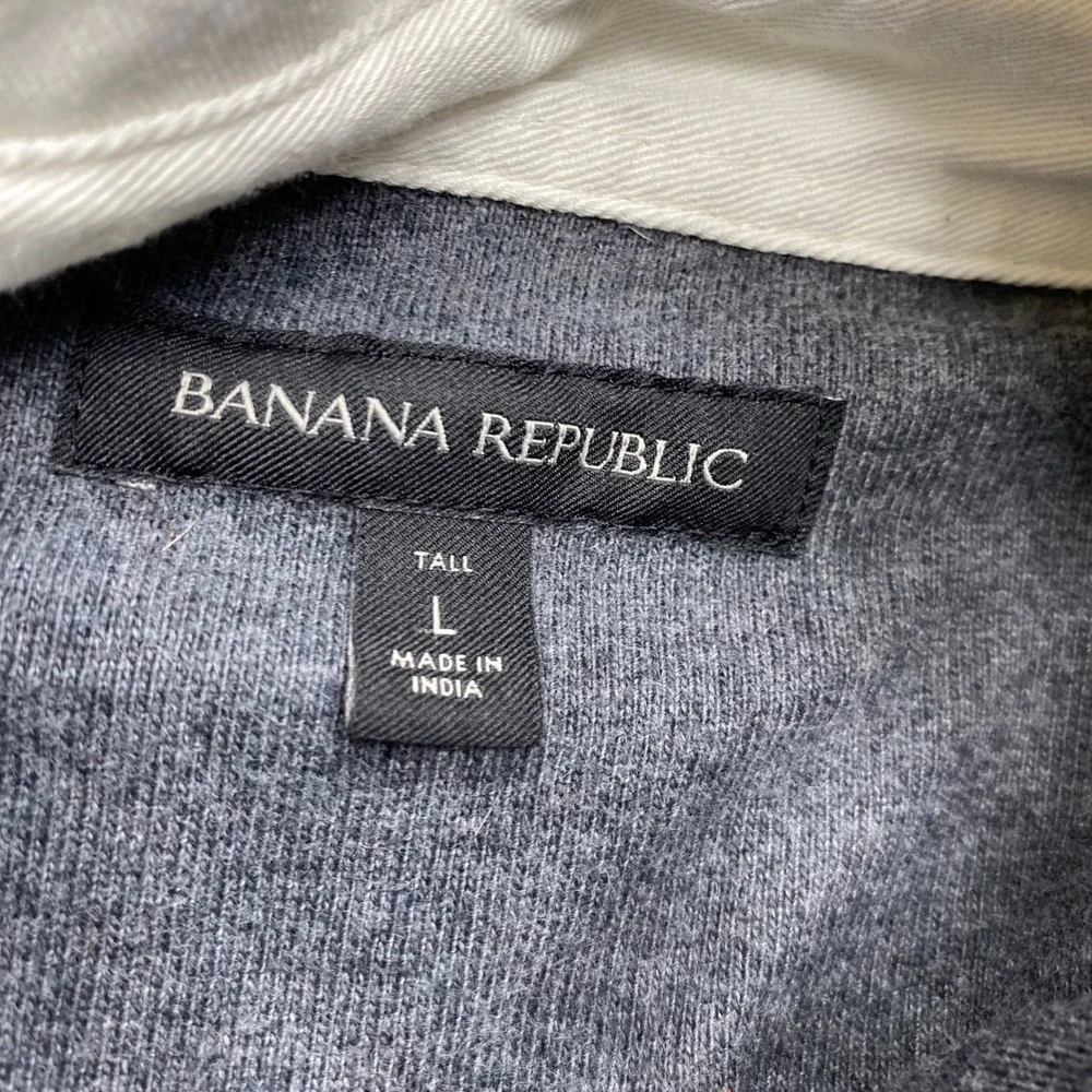 Banana Republic Rugby Hoodie Mens Large Tall Gray White Logo Pullover 441763-01